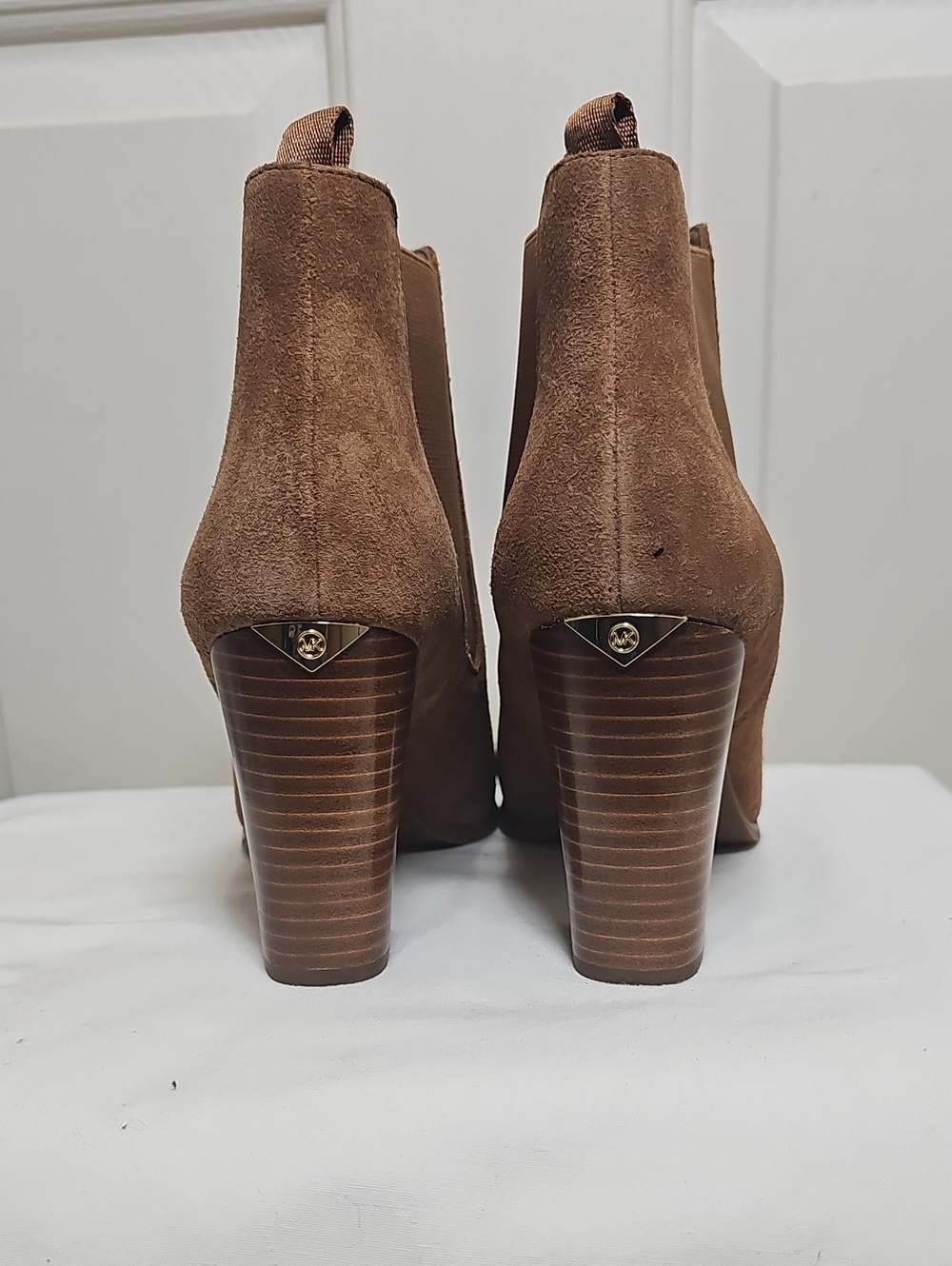 Michael Kors Lotti Suede Block Heel Ankle Booties - Brown - Picture 6 of 13
